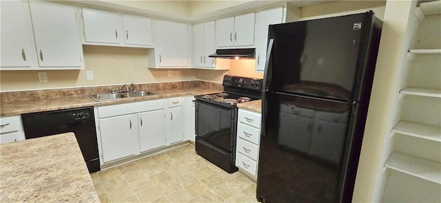 5595 Marbut Rd, Lithonia, GA 30058 - kitchen featuring black appliances, white cabinetry, under cabinet range hood, and light countertops