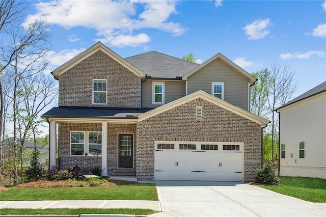 164 Long Leaf St, Dawsonville, GA 30534 - craftsman-style house with an attached garage, a shingled roof, concrete driveway, and brick siding