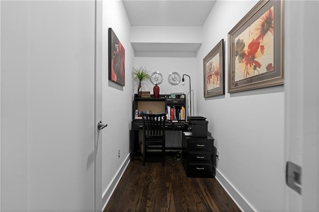 office featuring dark wood-style floors and baseboards