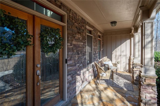 exterior space featuring french doors and a porch