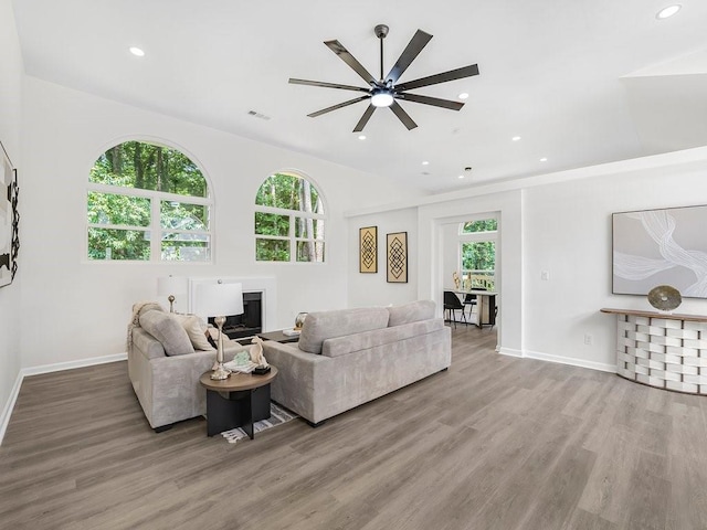 3100 Mount Gilead Rd SW, Atlanta, GA 30311 - living room with wood finished floors, ceiling fan, and recessed lighting