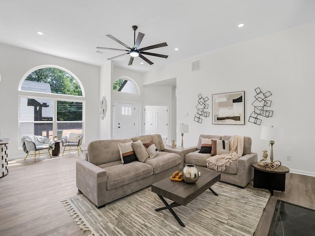 3100 Mount Gilead Rd SW, Atlanta, GA 30311 - living room with wood finished floors, a ceiling fan, and recessed lighting