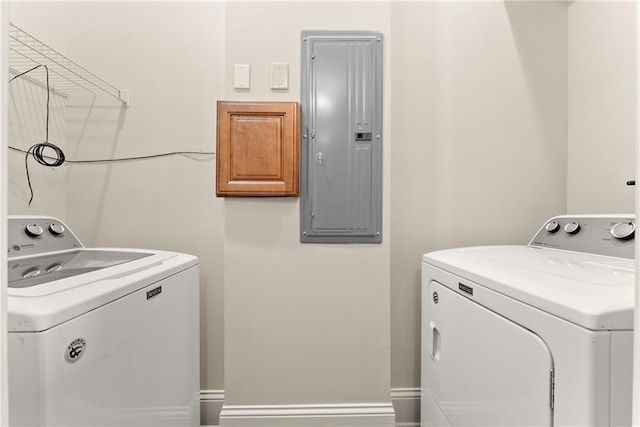 laundry area featuring electric panel and independent washer and dryer