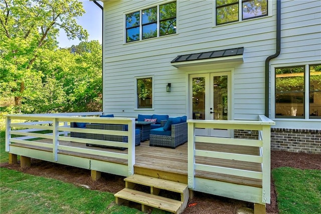136 Beutell St, Norcross, GA 30071 - wooden terrace with french doors and an outdoor hangout area