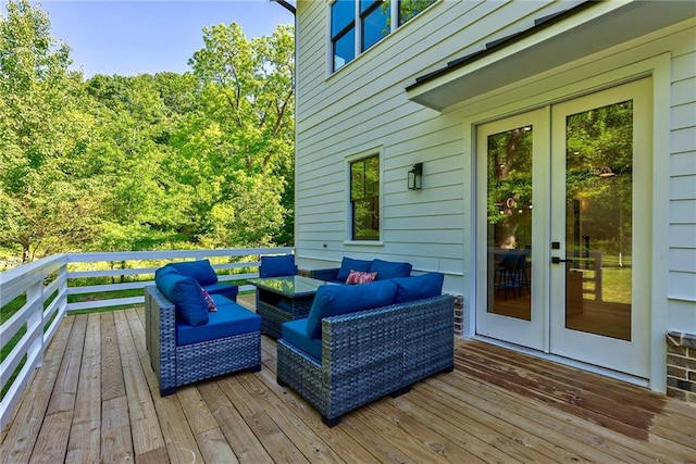 136 Beutell St, Norcross, GA 30071 - wooden terrace featuring an outdoor hangout area and french doors
