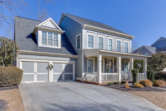 view of front of home with a porch and a garage