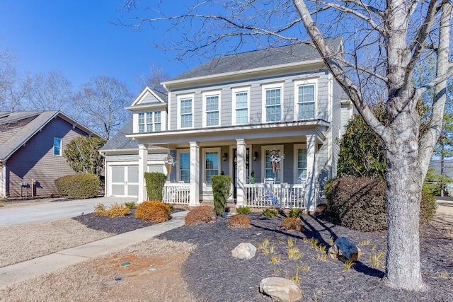 view of front facade with a garage and covered porch