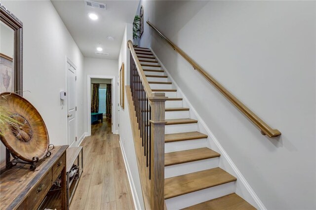 451 Burton Dr Unit 32, Alpharetta, GA 30009 - stairs featuring wood finished floors, recessed lighting, and baseboards