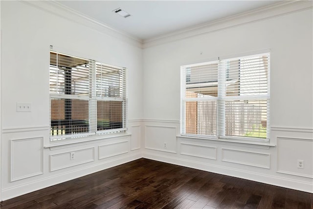4171 Towncastle Ln, Buford, GA 30518 - unfurnished room featuring a wainscoted wall, ornamental molding, dark wood finished floors, and a decorative wall
