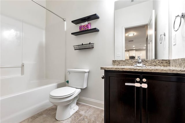 4171 Towncastle Ln, Buford, GA 30518 - bathroom with baseboards, toilet, vanity, tub / shower combination, and tile patterned flooring