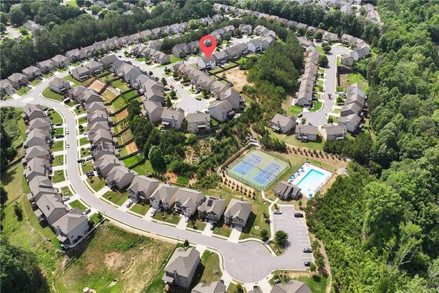 4171 Towncastle Ln, Buford, GA 30518 - aerial overview of property's location featuring nearby suburban area and a pool