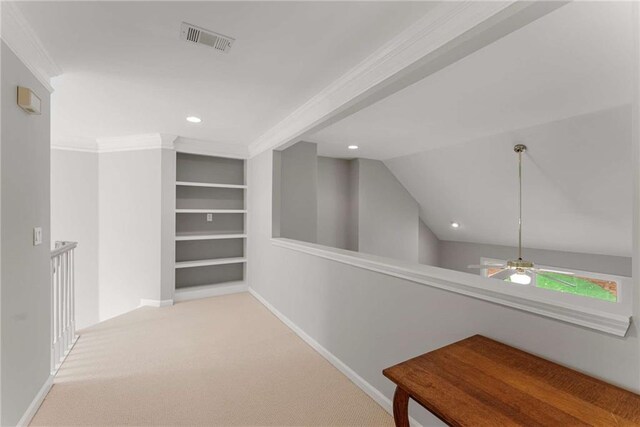 2026 Cresthaven Walk, Woodstock, GA 30189 - hall with carpet floors, recessed lighting, baseboards, built in shelves, and crown molding