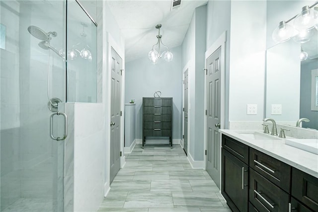 787 Mckendree Lake Way, Lawrenceville, GA 30043 - full bathroom featuring a stall shower, vanity, and marble finish floors