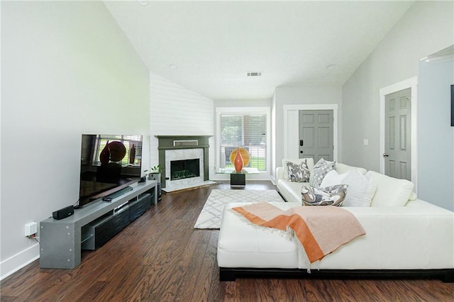 787 Mckendree Lake Way, Lawrenceville, GA 30043 - living room with lofted ceiling, wood finished floors, and a fireplace