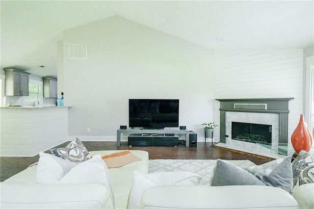 787 Mckendree Lake Way, Lawrenceville, GA 30043 - living area featuring vaulted ceiling and a fireplace