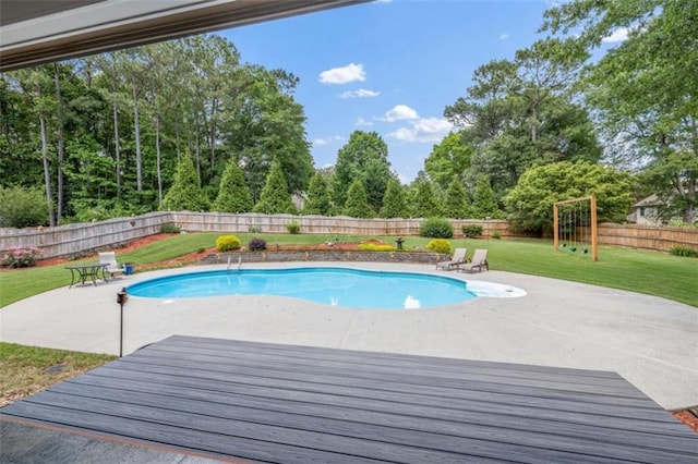 65 Millennial Ct, Lawrenceville, GA 30045 - view of swimming pool with a patio and view of wooded area