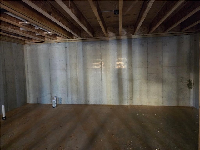 view of unfinished basement