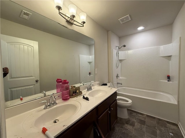 full bath with visible vents, shower / washtub combination, and a sink