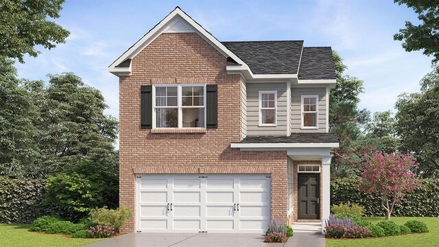12100 Conrad Cir, Hampton, GA 30228 - traditional-style house featuring an attached garage, a shingled roof, concrete driveway, and brick siding