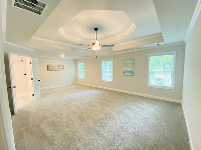1540 Ox Bridge Ct, Lawrenceville, GA 30043 - unfurnished room with a raised ceiling, ornamental molding, light carpet, ceiling fan, and baseboards