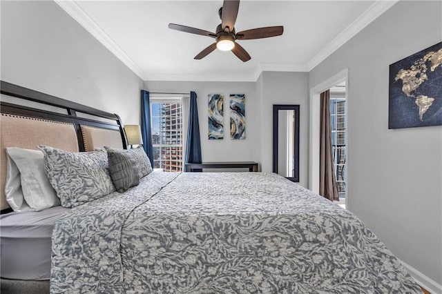 199 14th St NE Unit 2010, Atlanta, GA 30309 - bedroom featuring a ceiling fan, crown molding, and baseboards