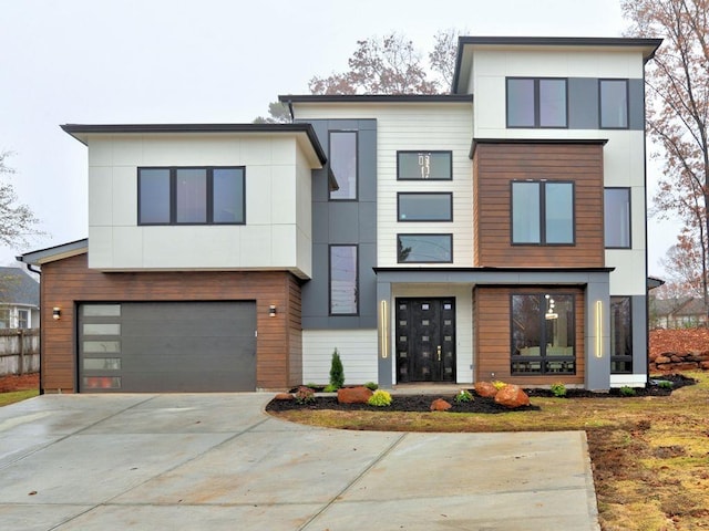 contemporary home featuring a garage