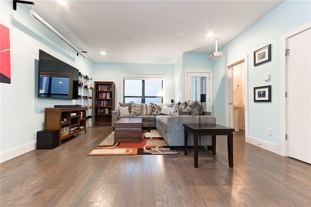 living room with dark wood-type flooring