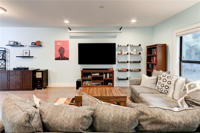 living room featuring light wood-type flooring