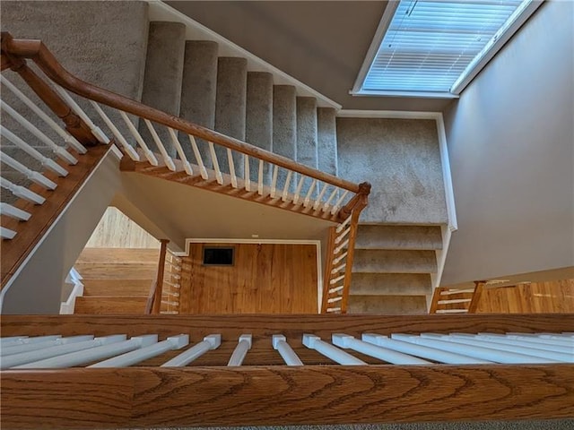 staircase with a towering ceiling