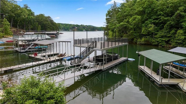 dock area with a water view