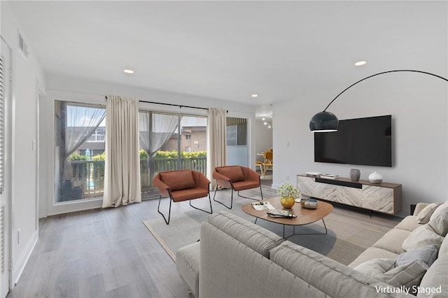 living room with light wood-type flooring