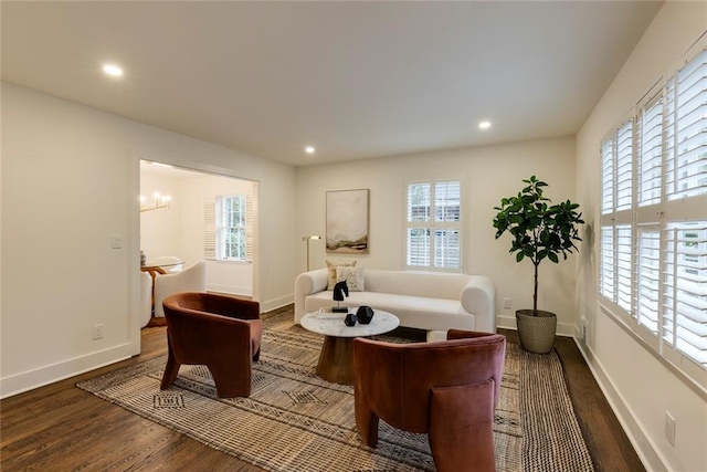 living area featuring dark hardwood / wood-style floors