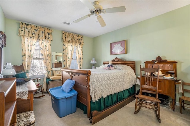 bedroom with carpet flooring and ceiling fan