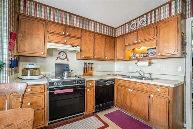 kitchen with black appliances and sink