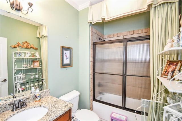 1173 Saint Charles Pl, Gainesville, GA 30501 - bathroom with vanity, enclosed tub / shower combo, and crown molding