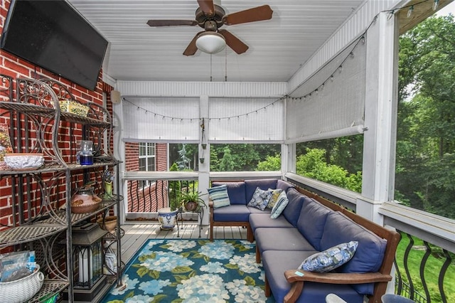1173 Saint Charles Pl, Gainesville, GA 30501 - sunroom with an outdoor living space, ceiling fan, and plenty of natural light