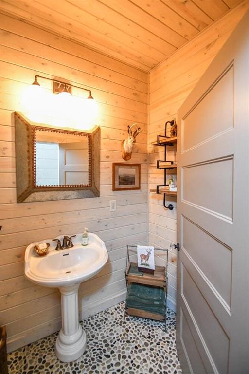 1173 Saint Charles Pl, Gainesville, GA 30501 - bathroom featuring wood walls and wood ceiling