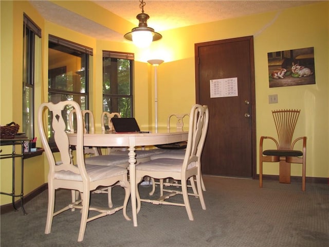 dining room with carpet floors and baseboards