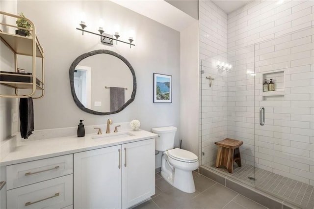 22 Airline St NE Unit 403, Atlanta, GA 30312 - bathroom featuring vanity, a stall shower, and tile patterned flooring