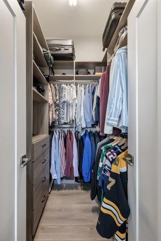 spacious closet featuring light wood-style flooring