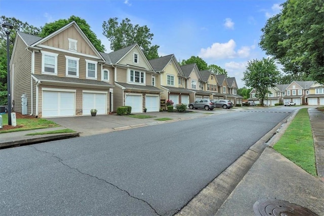 view of street featuring a residential view, curbs, and sidewalks