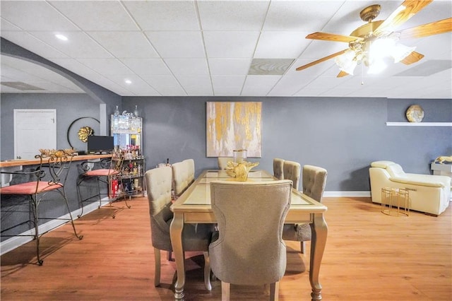 70 Lake Charles Xing, Covington, GA 30016 - dining area with wood finished floors, recessed lighting, a ceiling fan, a paneled ceiling, and baseboards