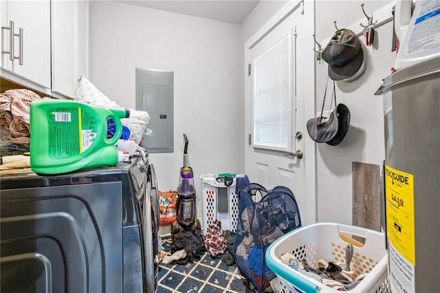 312 Glen Iris Dr, Monroe, GA 30655 - washroom with electric panel, washing machine and clothes dryer, and cabinet space