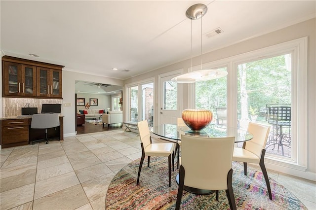 535 Brickleberry Ln, Roswell, GA 30075 - dining area with crown molding, plenty of natural light, light tile patterned floors, and built in study area