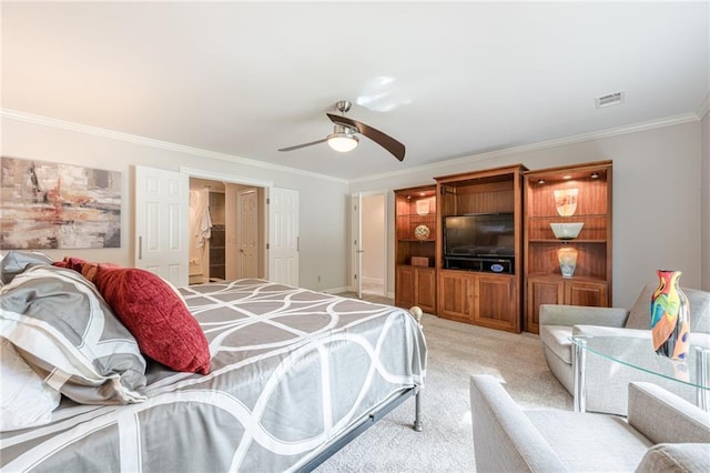 535 Brickleberry Ln, Roswell, GA 30075 - bedroom with ornamental molding, light carpet, and a ceiling fan
