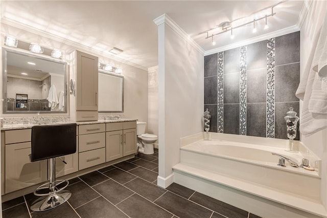 535 Brickleberry Ln, Roswell, GA 30075 - full bath with ornamental molding, a bath, double vanity, and tile patterned flooring