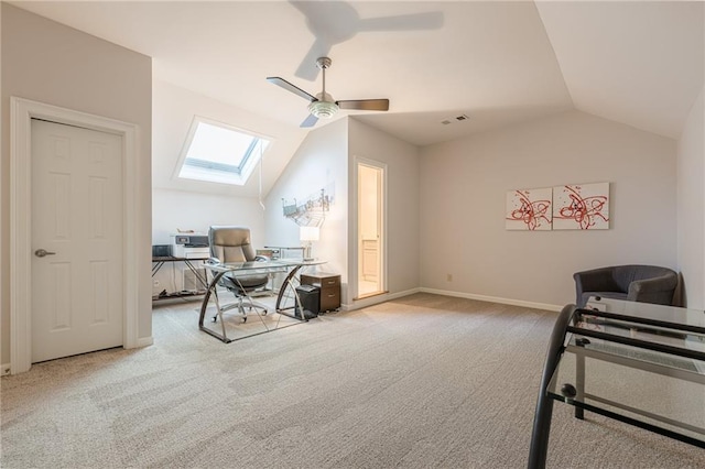 535 Brickleberry Ln, Roswell, GA 30075 - office space with lofted ceiling, a skylight, ceiling fan, and carpet floors