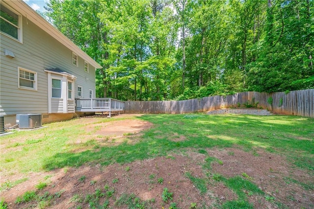 view of yard with cooling unit and a fenced backyard