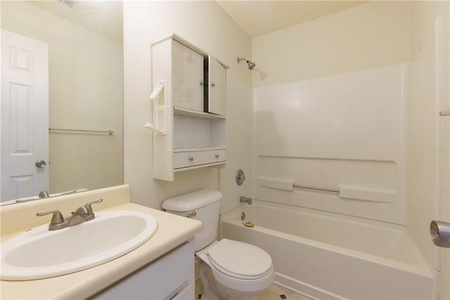 full bath featuring toilet, bathtub / shower combination, and vanity