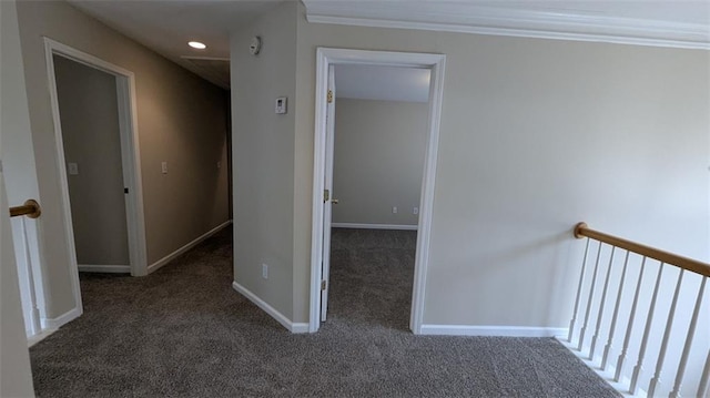 hall featuring recessed lighting, baseboards, and carpet flooring